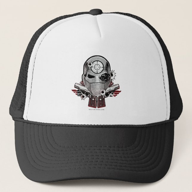 Suicide Squad | Deadshot Mask & Guns Tattoo Art Trucker Hat (Front)