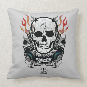 Suicide Squad   Diablo Skull & Flames Tattoo Art Throw Pillow