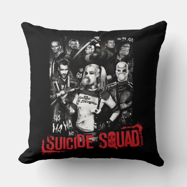 Suicide Squad | Grunge Group Photo Throw Pillow (Front)
