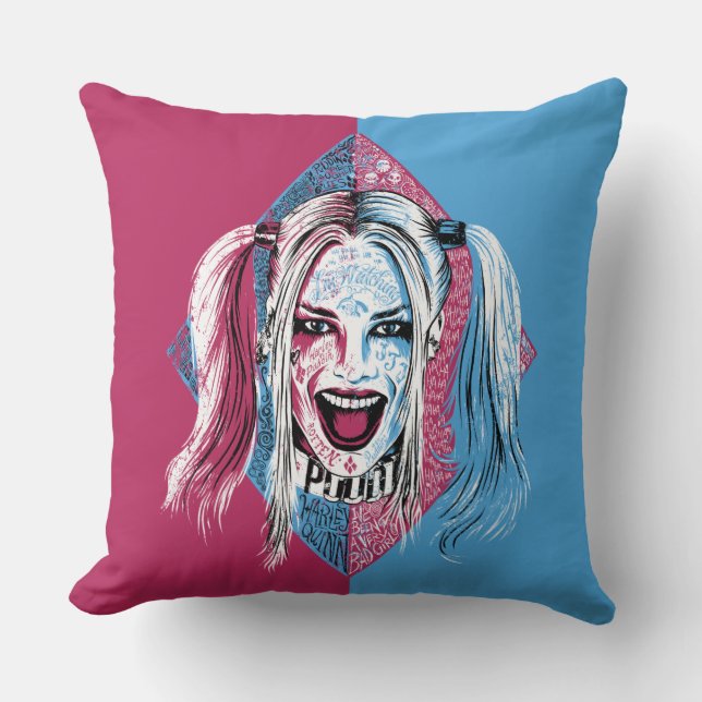 Suicide Squad | Harley Laugh Throw Pillow (Front)