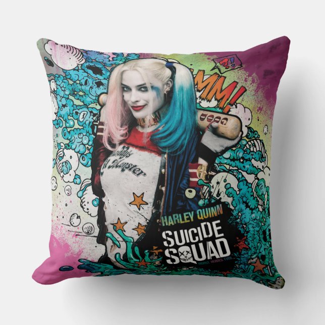 Suicide Squad | Harley Quinn Character Graffiti Throw Pillow (Front)