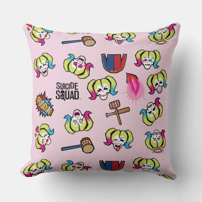 Suicide Squad | Harley Quinn Emoji Pattern Throw Pillow (Front)