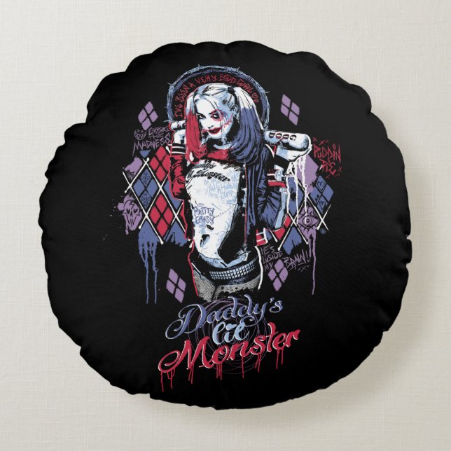 Suicide Squad | Harley Quinn Inked Graffiti Round Pillow (Front)