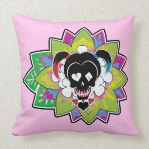 Suicide Squad   Harley Quinn Skull Tattoo Art Throw Pillow