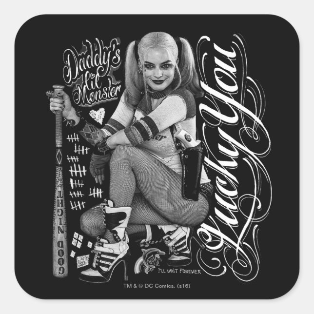 Suicide Squad | Harley Quinn Typography Photo Square Sticker (Front)