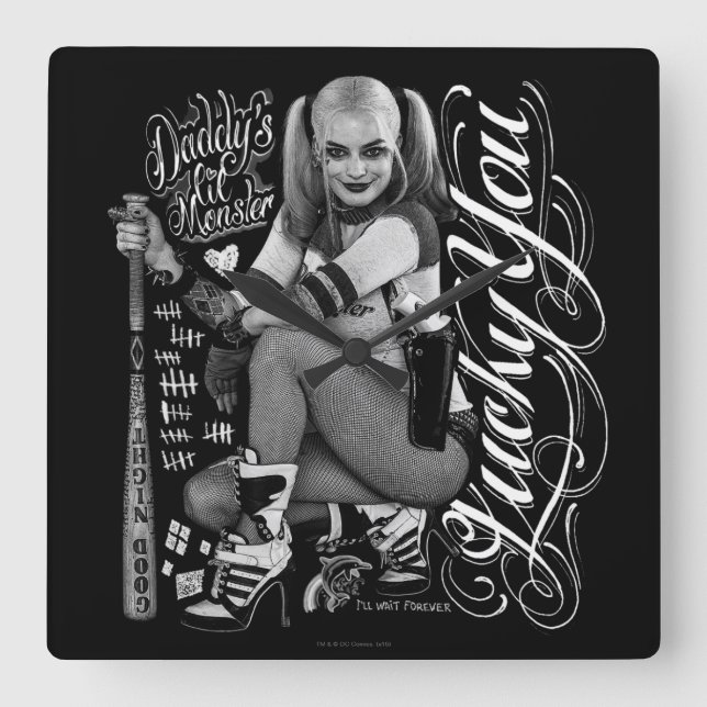 Suicide Squad | Harley Quinn Typography Photo Square Wall Clock (Front)