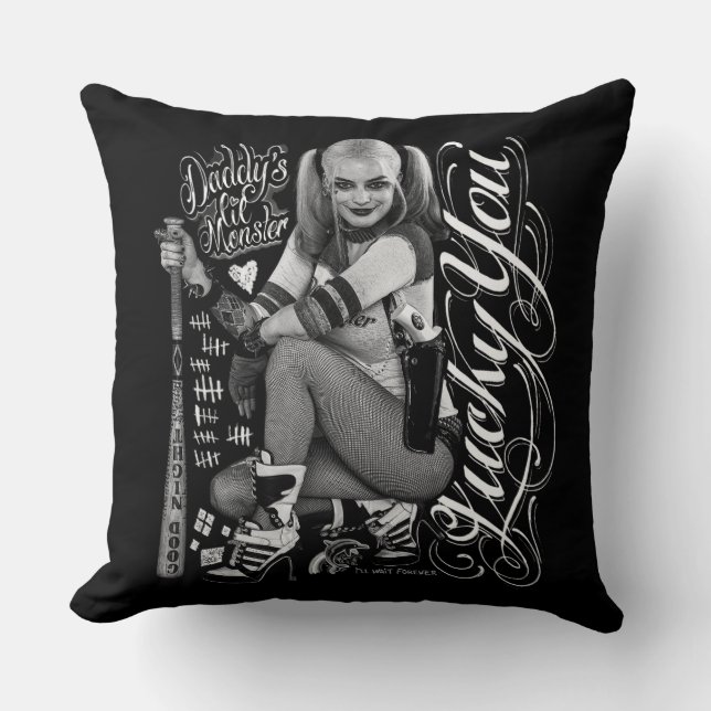 Suicide Squad | Harley Quinn Typography Photo Throw Pillow (Front)