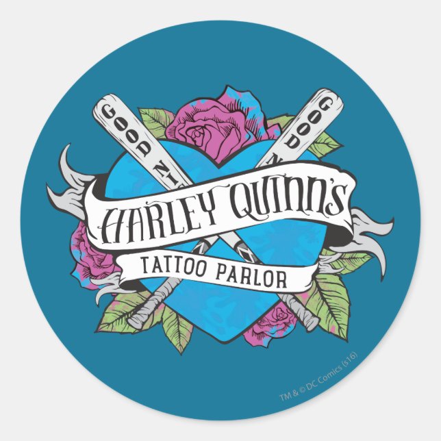 Suicide Squad | Harley Quinn's Tattoo Parlour Hear Classic Round Sticker (Front)