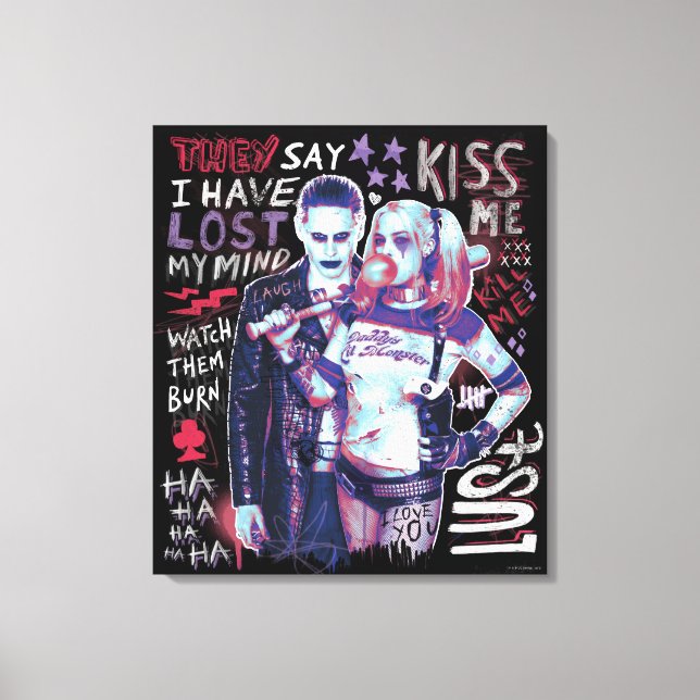 Suicide Squad | Joker & Harley Typography Photo Canvas Print (Front)