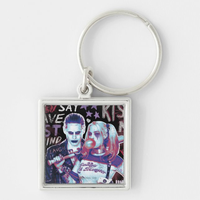 Suicide Squad | Joker & Harley Typography Photo Keychain (Front)