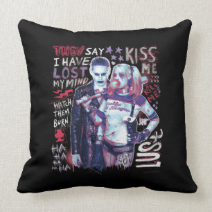 Suicide Squad Joker & Harley Typography Photo Throw Pillow