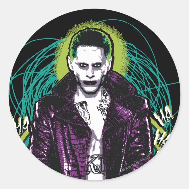 Suicide Squad | Joker Retro Rock Graphic Classic Round Sticker (Front)