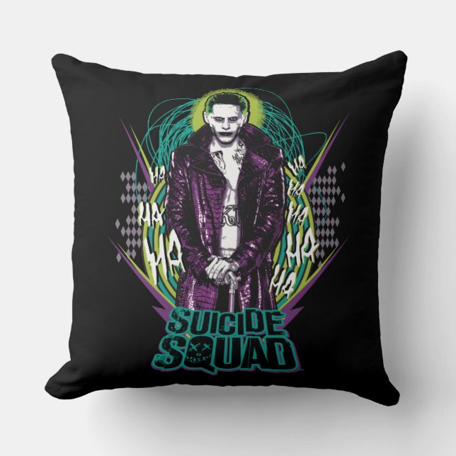 Suicide Squad | Joker Retro Rock Graphic Throw Pillow (Front)