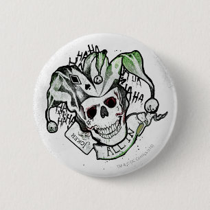 Suicide Squad   Joker Skull "All In" Tattoo Art 2 Inch Round Button