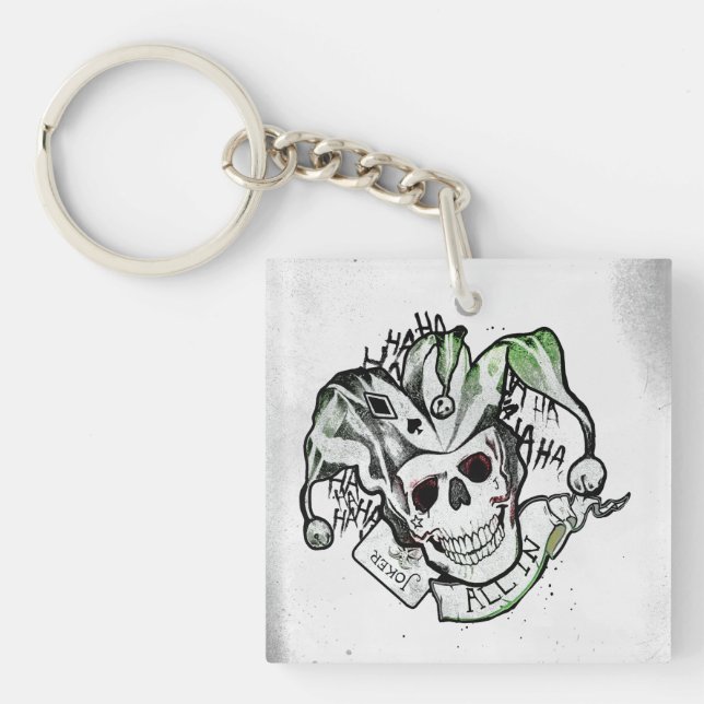 Suicide Squad | Joker Skull "All In" Tattoo Art Keychain (Front)