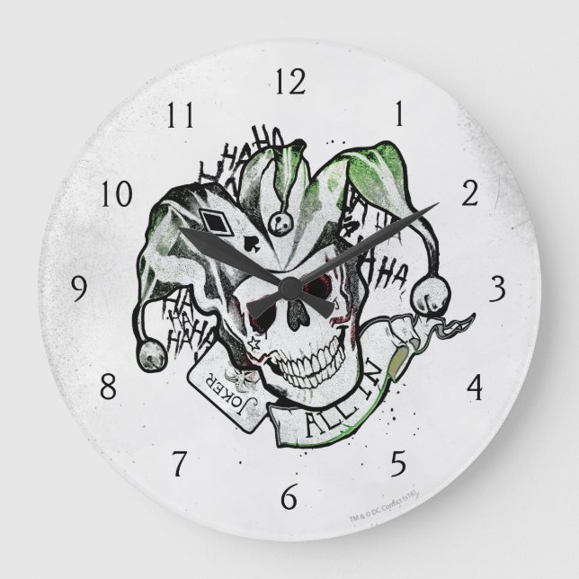 Suicide Squad | Joker Skull "All In" Tattoo Art Large Clock (Front)