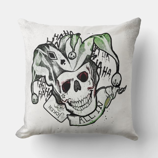 Suicide Squad | Joker Skull "All In" Tattoo Art Throw Pillow (Front)