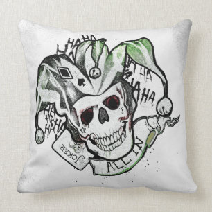 Suicide Squad   Joker Skull "All In" Tattoo Art Throw Pillow