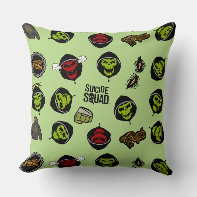 Suicide Squad | Killer Croc Emoji Pattern Throw Pillow (Front)