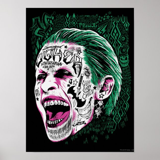 Suicide Squad | Laughing Joker Head Sketch Poster (Front)