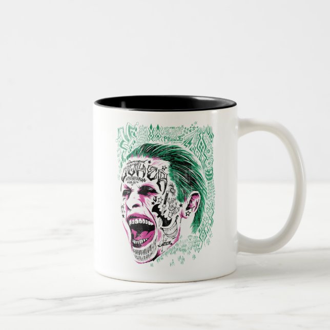 Suicide Squad | Laughing Joker Head Sketch Two-Tone Coffee Mug (Right)