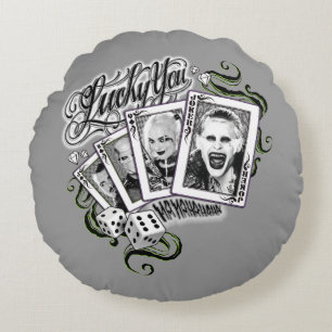 Suicide Squad   "Lucky You" Playing Cards Round Pillow