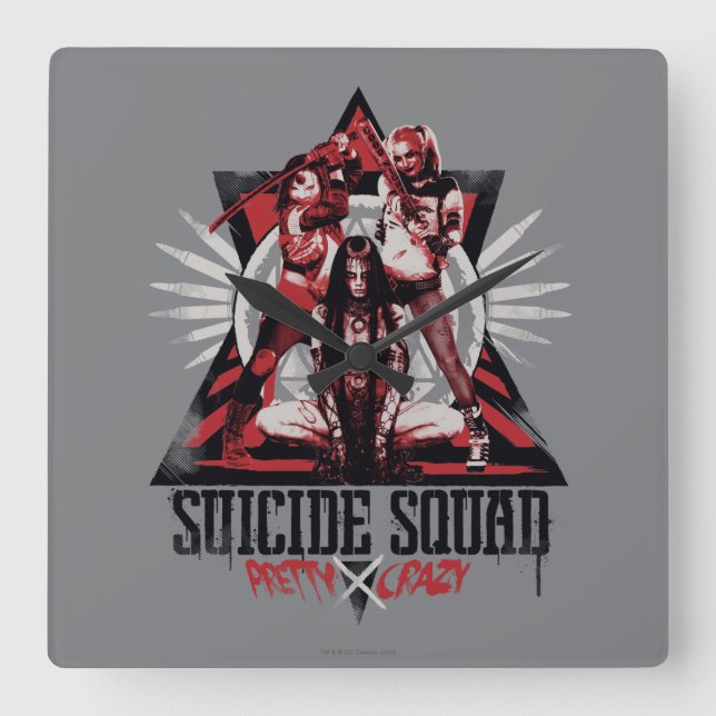 Suicide Squad | Pretty Crazy Squad Girls Square Wall Clock (Front)