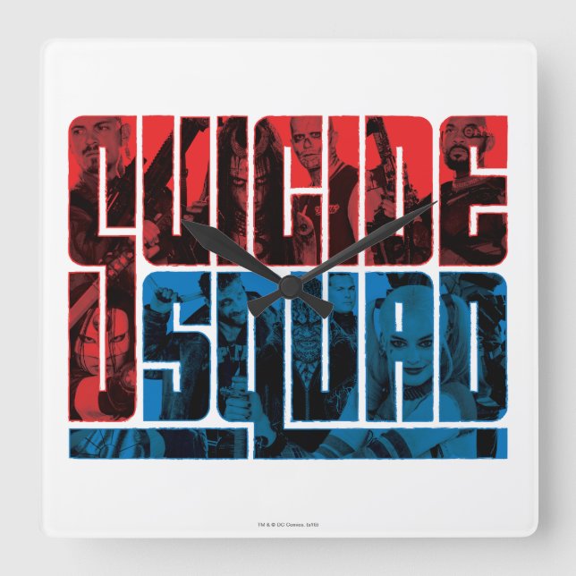 Suicide Squad | Red and Blue Logo Square Wall Clock (Front)