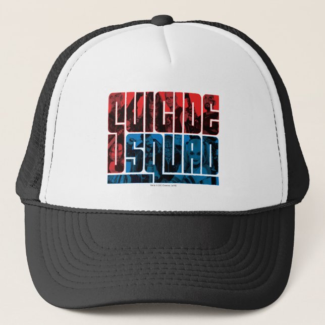 Suicide Squad | Red and Blue Logo Trucker Hat (Front)