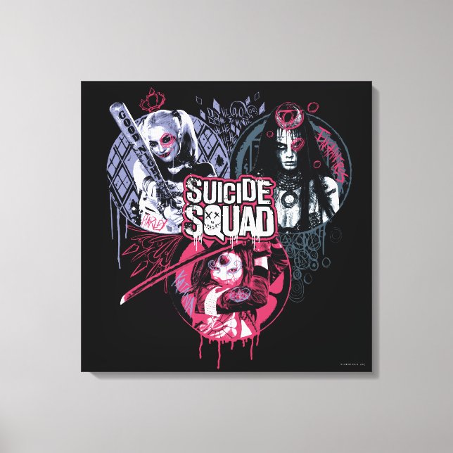 Suicide Squad | Squad Girls Graffiti Badges Canvas Print (Front)