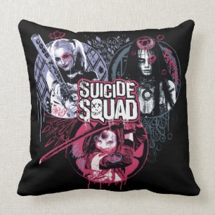 Suicide Squad Squad Girls Graffiti Badges Throw Pillow