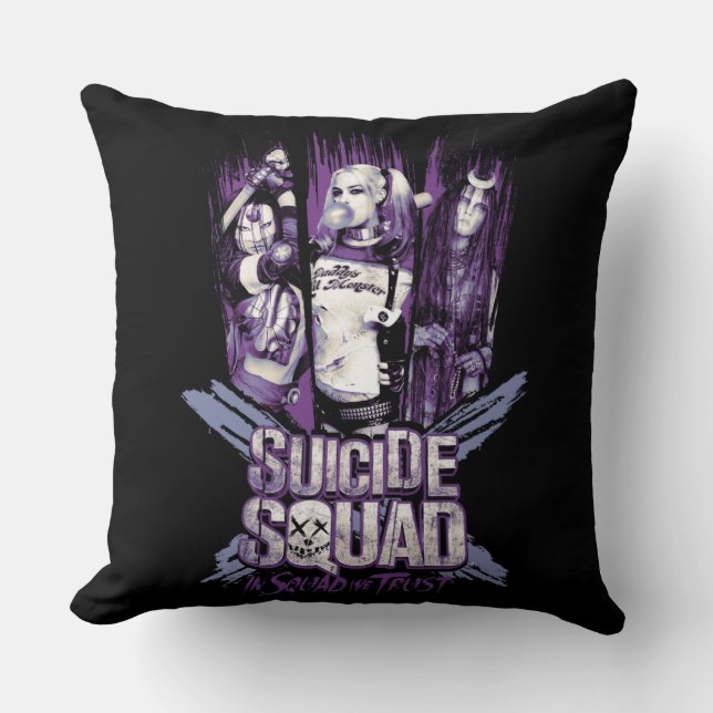 Suicide Squad | Squad Girls "In Squad We Trust" Throw Pillow (Front)