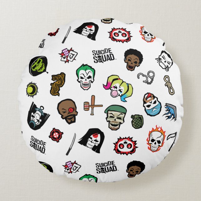Suicide Squad | Suicide Squad Emoji Pattern Round Pillow (Front)