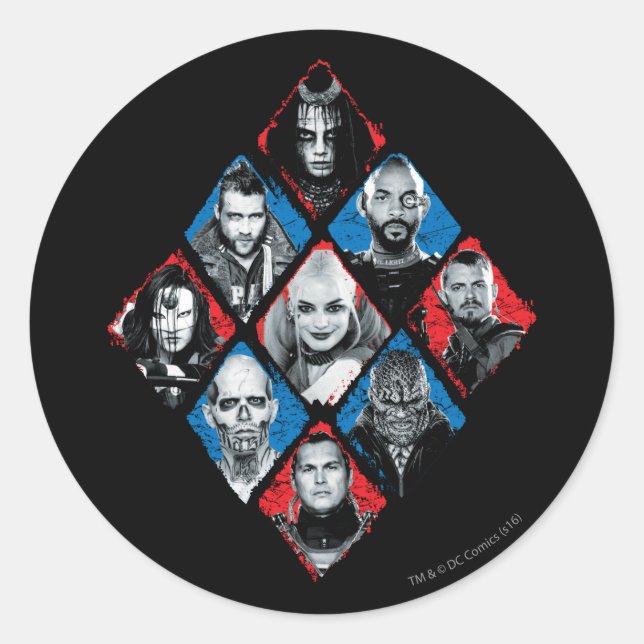Suicide Squad | Task Force X Chequered Diamond Classic Round Sticker (Front)