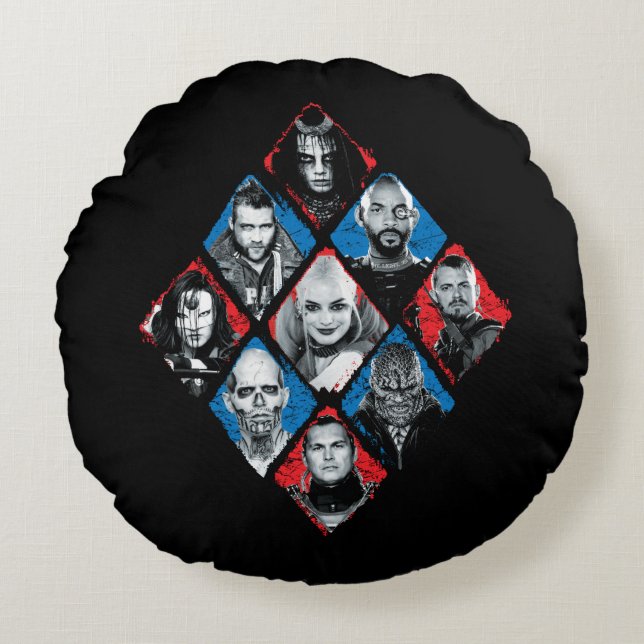 Suicide Squad | Task Force X Chequered Diamond Round Pillow (Front)