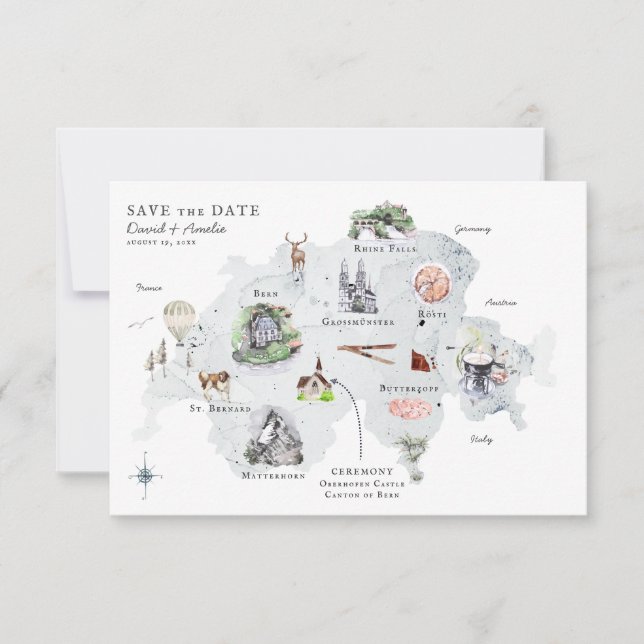 Suisse | Carte Itinéraire De Mariage De Destinatio (Devant)
