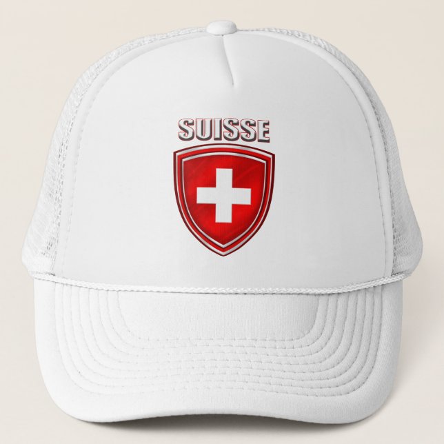 Suisse logo shield emblem flag of Switzerland Trucker Hat (Front)