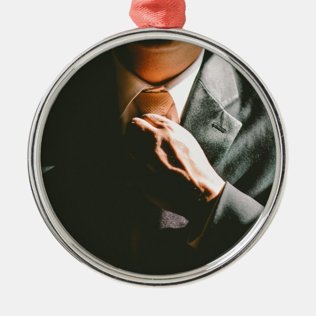 Suit businessman tie shadow effect metal ornament (Front)