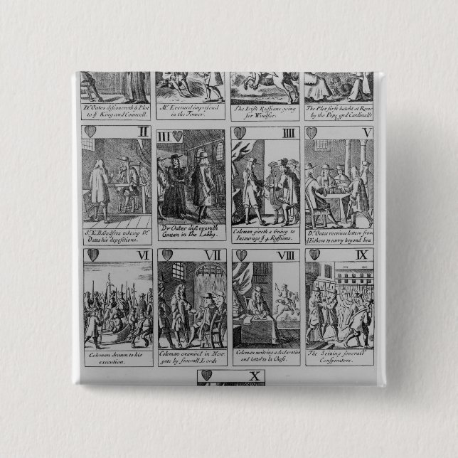 Suit of Hearts illustrating the 'Popish Plot' 2 Inch Square Button (Front)