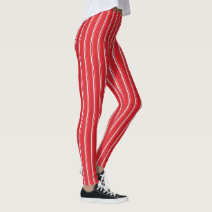 Vertical Red and White Stripes Leggings, Zazzle