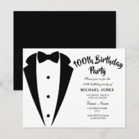Suit & Tie mens 100th birthday party invitation