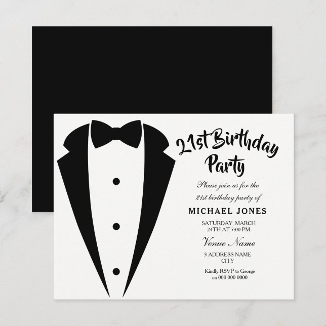 Suit & Tie mens 21st birthday party invitation (Front/Back)