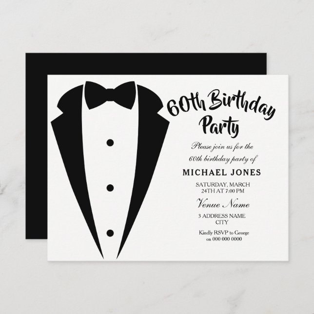 Suit & Tie mens 60th birthday party invitation (Front/Back)
