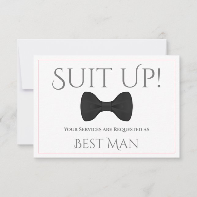 Suit Up Be My Best Man Black Tie with Pink Card (Front)