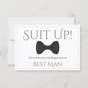 Suit Up Be My Best Man Black Tie with Pink Card
