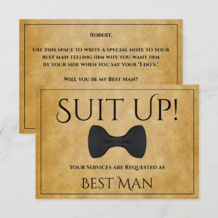 Suit Up Be My Best Man Faux Parchment Card