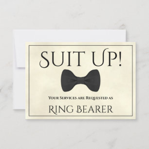 Suit Up Be My Ring Bearer Marbled Ivory Card