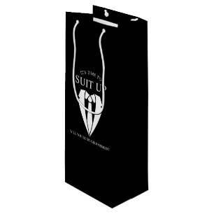 "SUIT UP" Black Suit and Tie Groomsman Proposal Wine Gift Bag