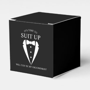 "SUIT UP" Black Tuxedo Suit Groomsman Proposal Favor Box