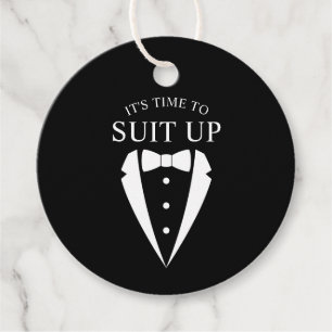 "SUIT UP" Black Tuxedo Suit Groomsman Proposal Favour Tags